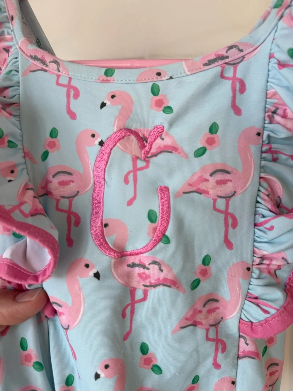 Pink Flamingo Ruffle One-Piece Bodysuit for Kids by